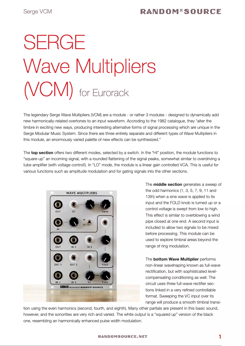 Page 1 de la notice Manuel utilisateur Serge Wave Multipliers