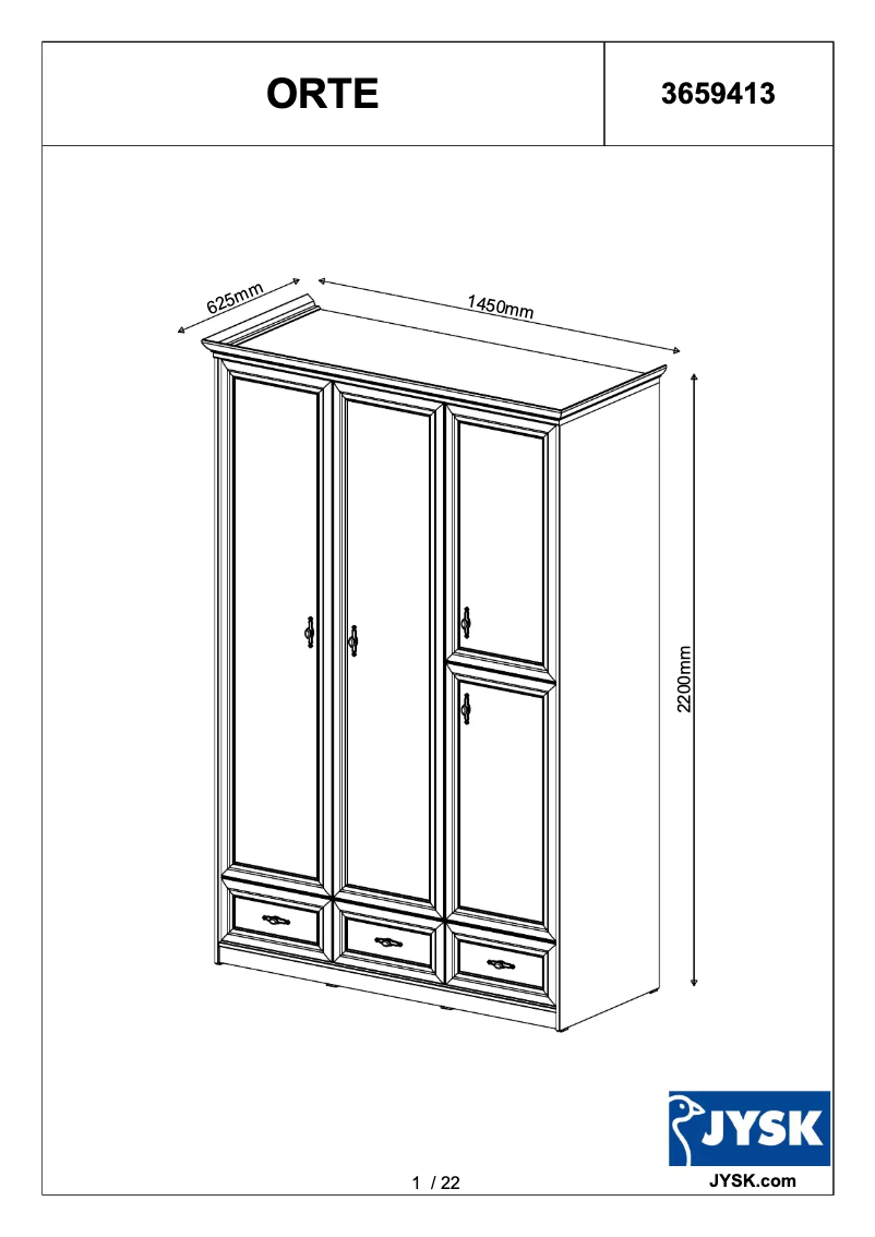 Page 1 de la notice Manuel utilisateur JYSK Orte (145x220x63)