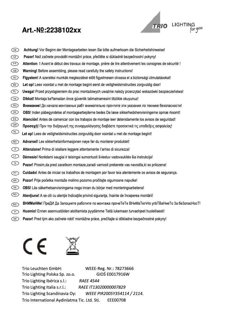 Page n°1 - Manuel utilisateur Trio Lighting Aurora