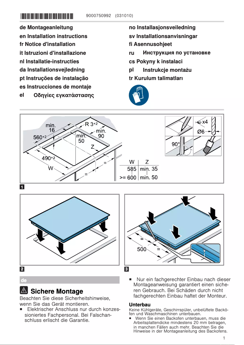 Page 1 de la notice Instructions / montage Siemens ET645HE17X