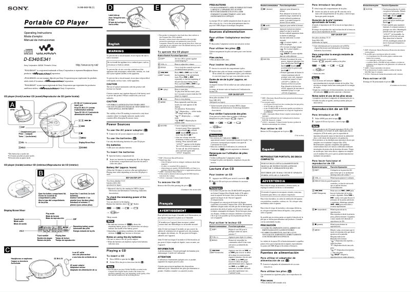 Page n°1 - Manuel utilisateur Sony D-E341