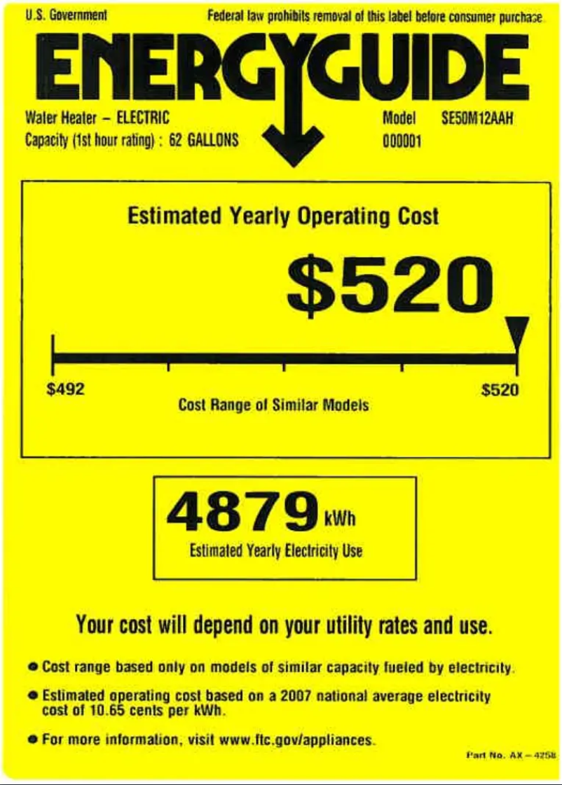 Page n°1 - Label énergétique GE SE50M12AAH