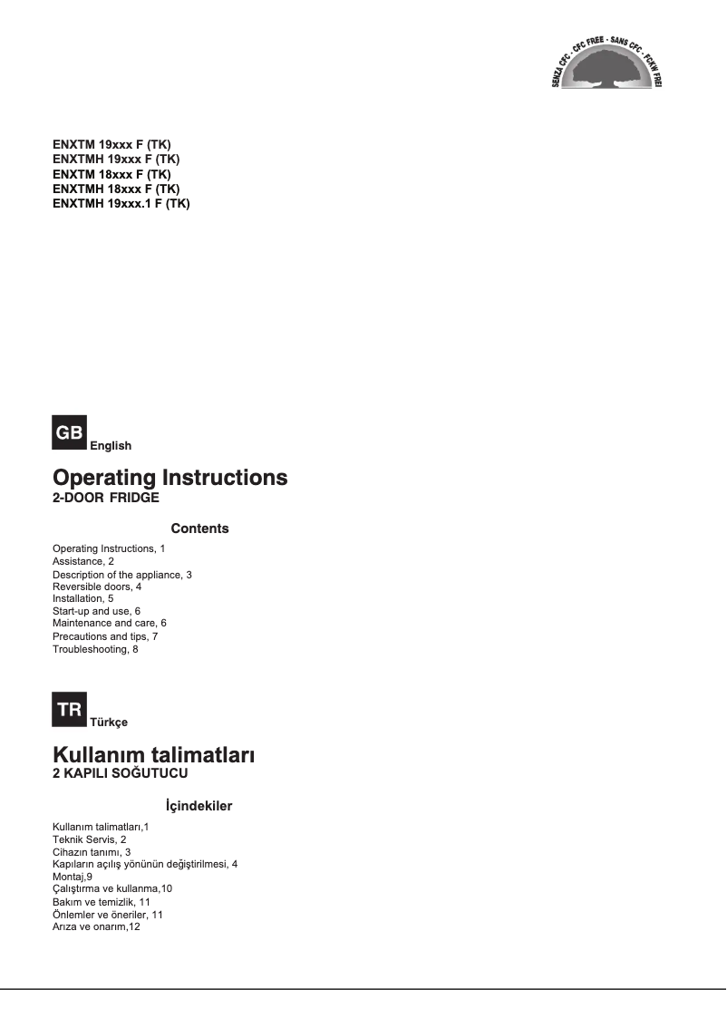 Page 1 de la notice Manuel utilisateur Hotpoint ENXTM 19212.1 F (TK)