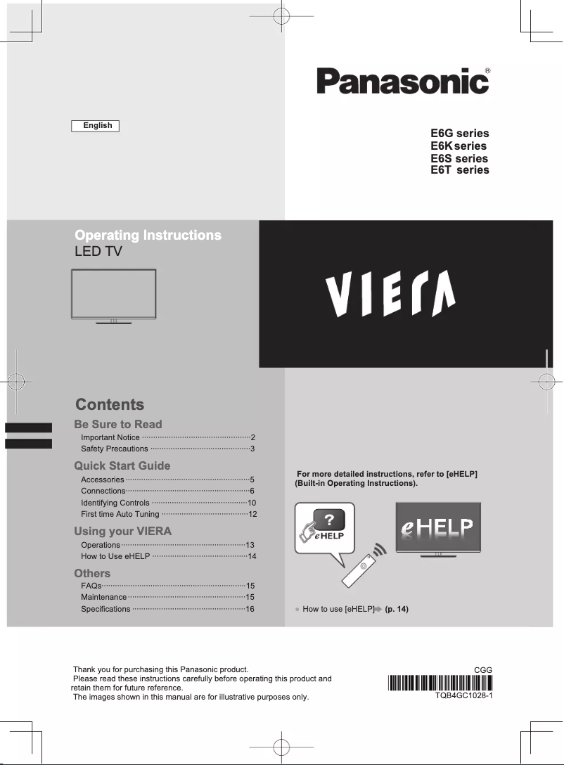 Image de la première page du manuel de l'appareil Viera TH-L42E6M