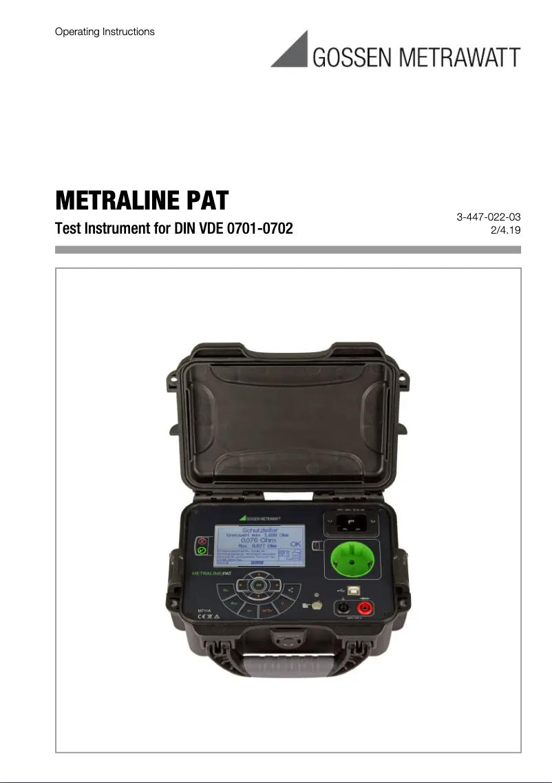 Page 1 de la notice Manuel utilisateur Gossen Metrawatt METRALINE PAT