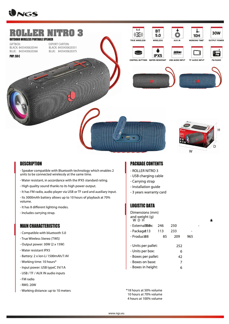 Page n°1 - Fiche technique NGS Roller Nitro 2
