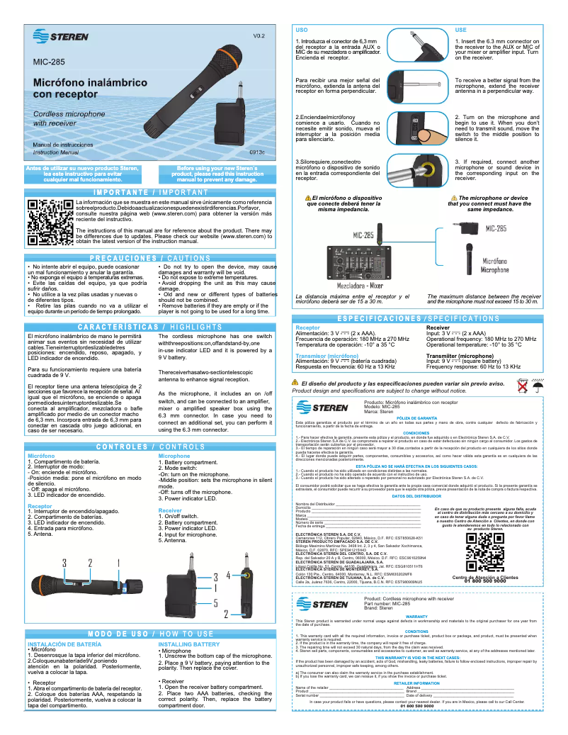 Page 1 de la notice Manuel utilisateur Steren MIC-285