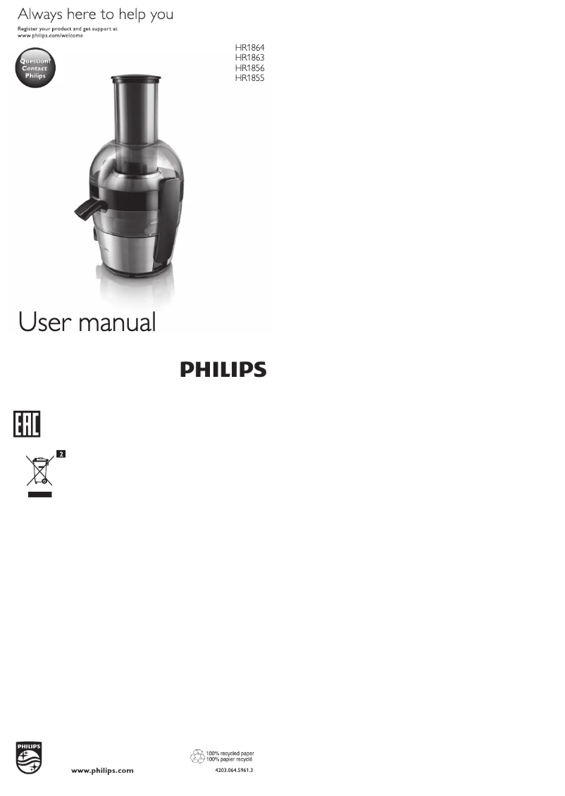 Página 1 del manual Manual de usuario Philips Viva Collection HR1864