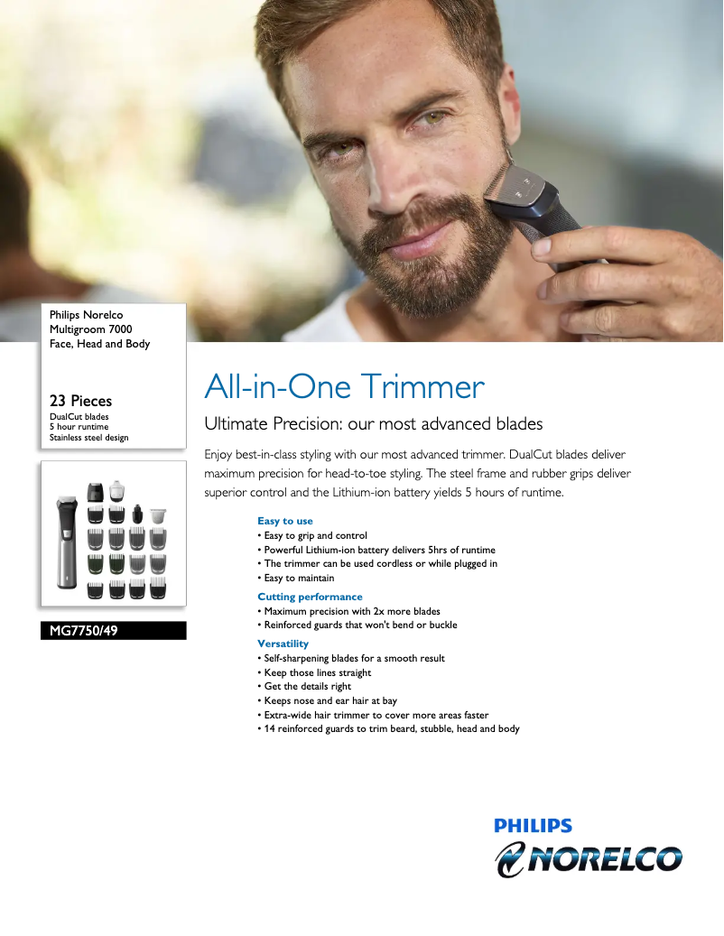 Page 1 de la notice Fiche technique Philips MG7750