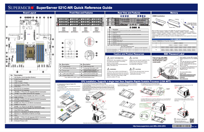 Page 1 de la notice Guide de démarrage rapide Supermicro SuperServer SYS-521C-NR