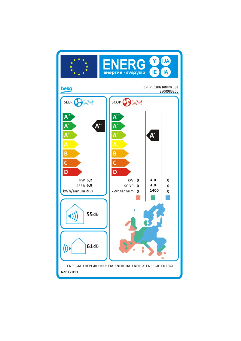 Page n°1 - Label énergétique Beko BRHPR 180 / BRHPR 181