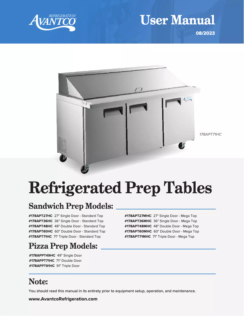 Page 1 de la notice Manuel utilisateur Avantco APT-48M-HC