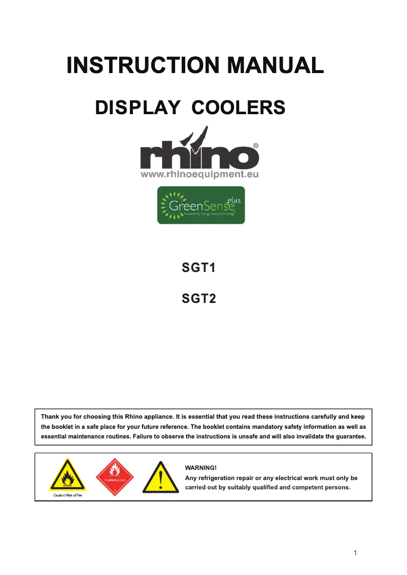 Page 1 de la notice Manuel utilisateur Rhino SGT1L-SS