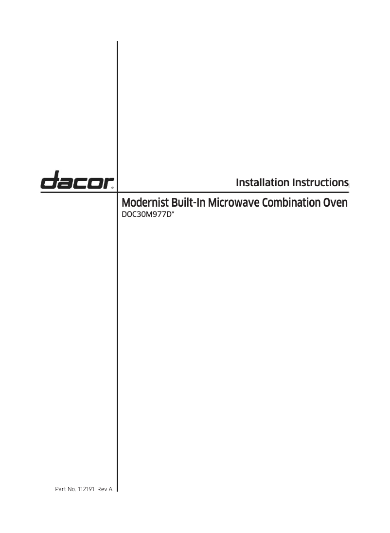 Page n°1 - Guide d'installation Dacor DOC30M977DM
