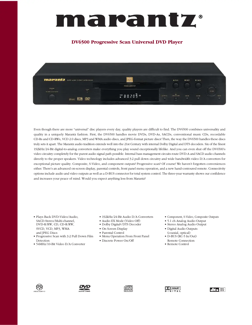 Page n°1 - Fiche technique Marantz DV6500