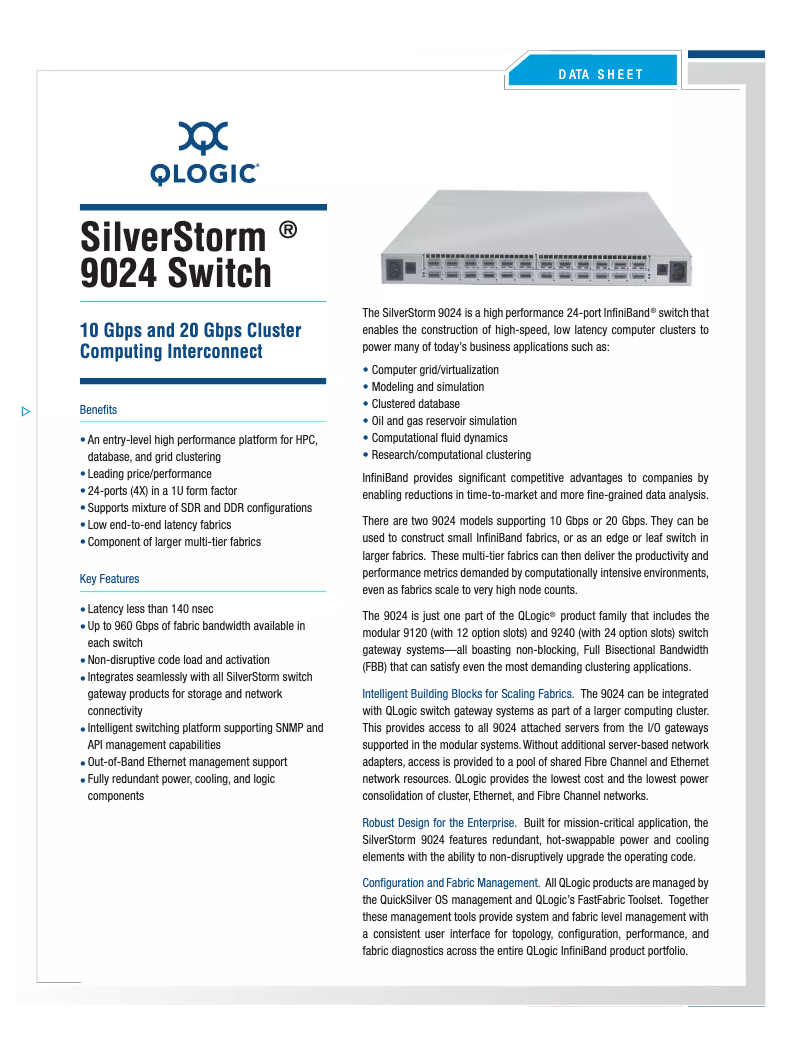 Page n°1 - Manuel utilisateur QLogic The SilverStorm 9024