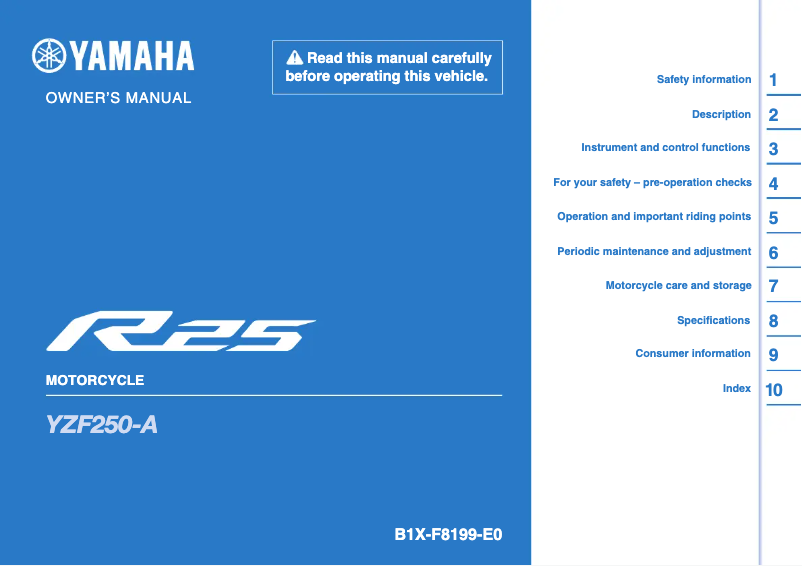 Página 1 del manual Manual de usuario Yamaha YZF-R25 (2023)