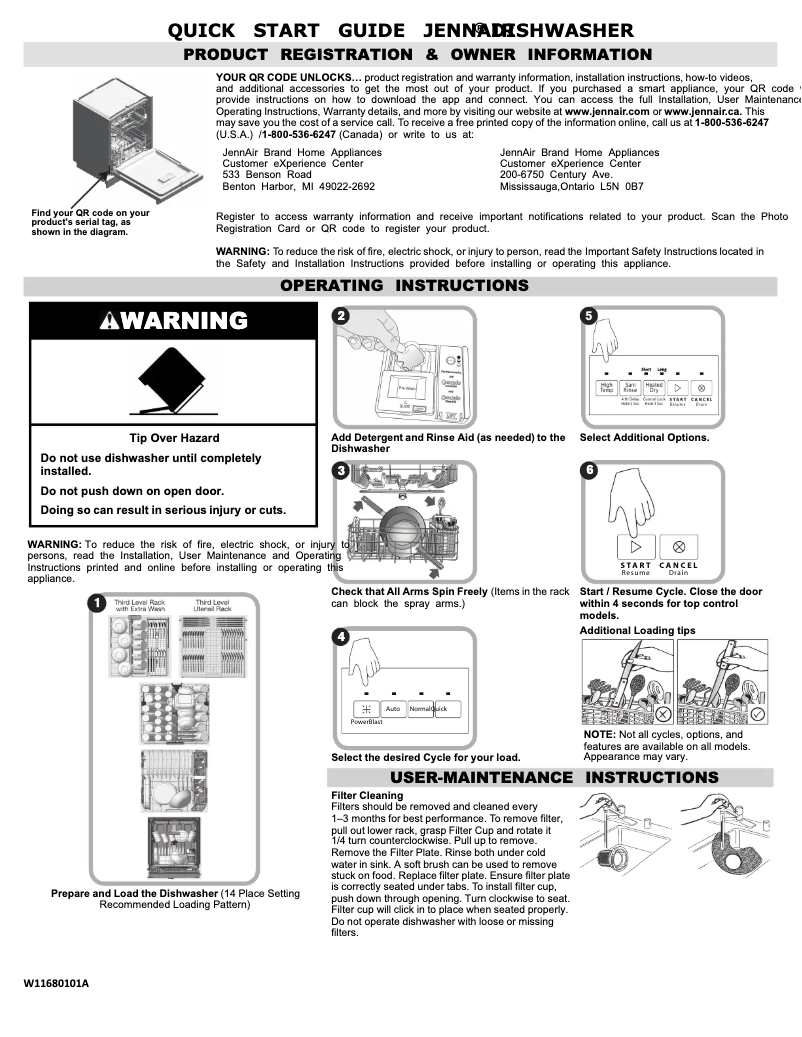 Page 1 de la notice Guide de démarrage rapide JennAir JDPSS246LL