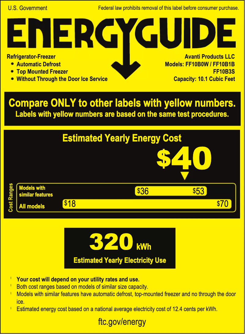 Page 1 de la notice Label énergétique Avanti FF10B0W