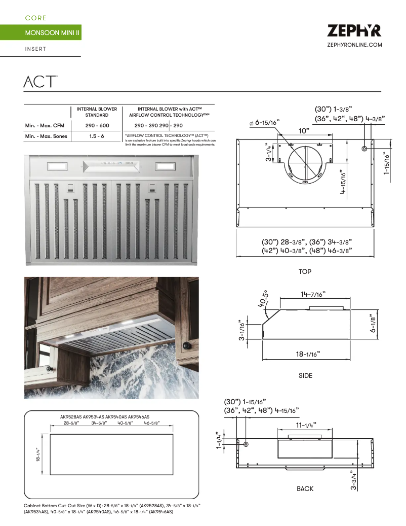 Page 1 de la notice Fiche technique Zephyr Monsoon Mini II AK9540AS