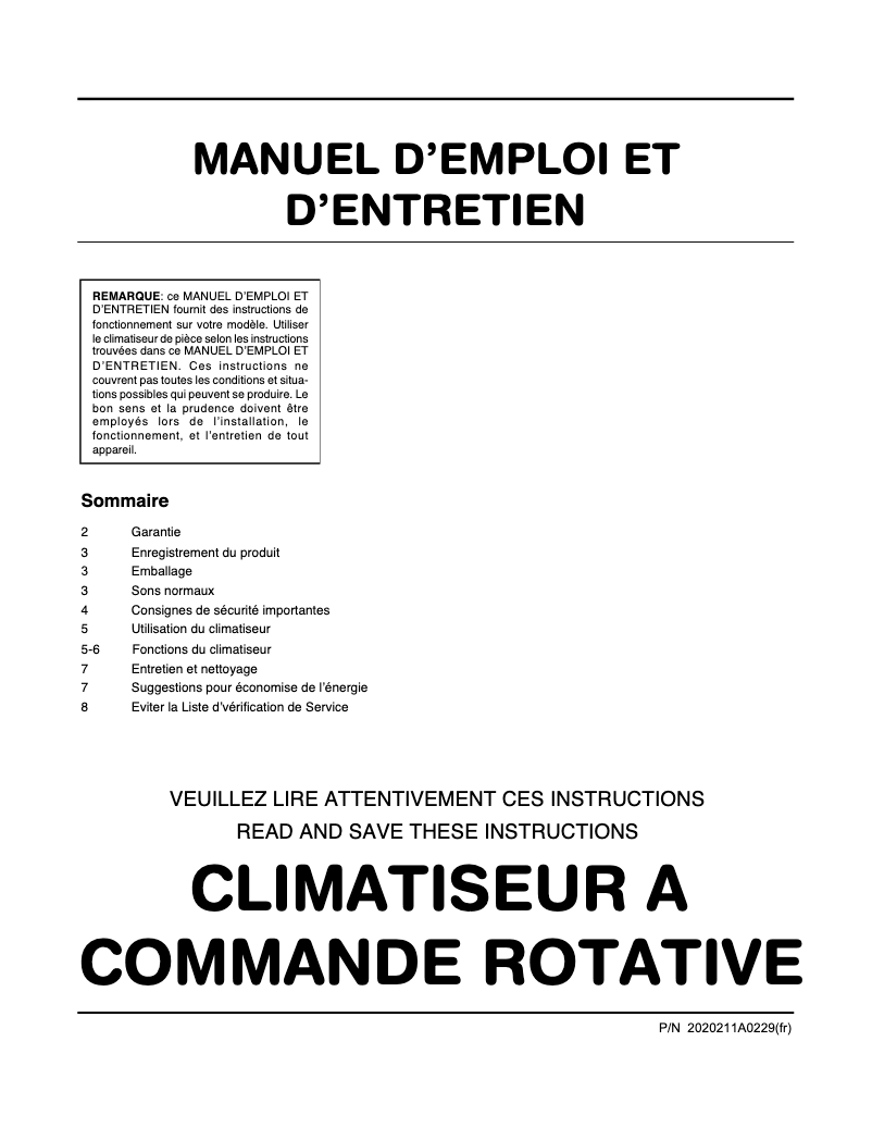 Image de la première page du manuel de l'appareil FAA062P7A