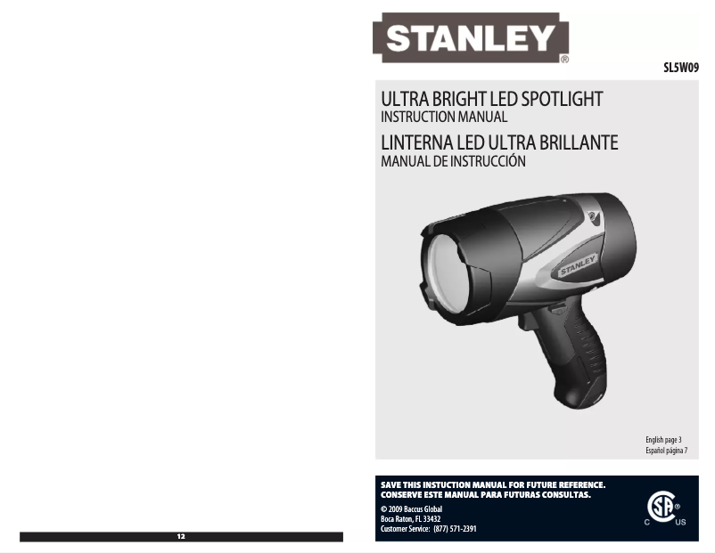 Page n°1 - Manuel utilisateur Stanley SL5W09