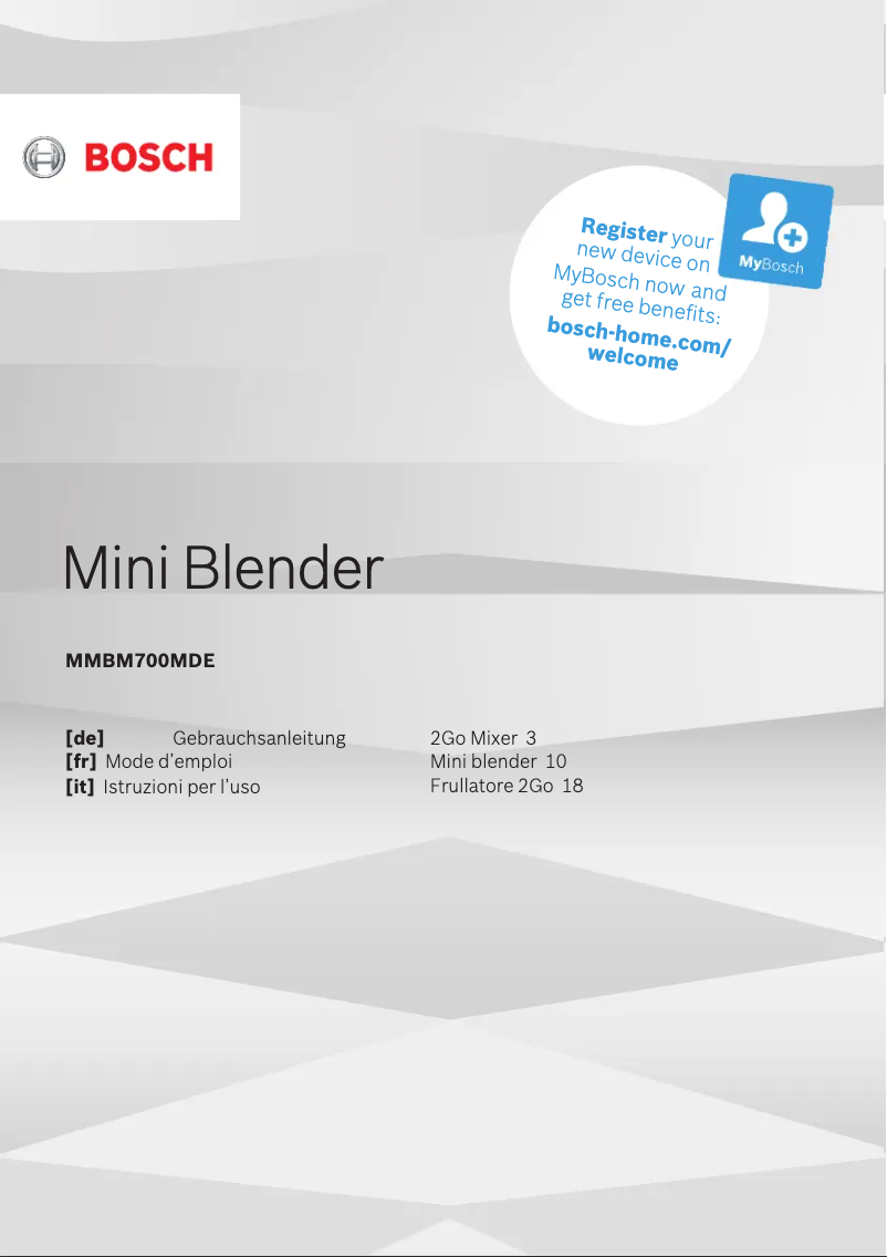 Page 1 de la notice Manuel utilisateur Bosch VitaStyle Mixx2Go MMBM700M