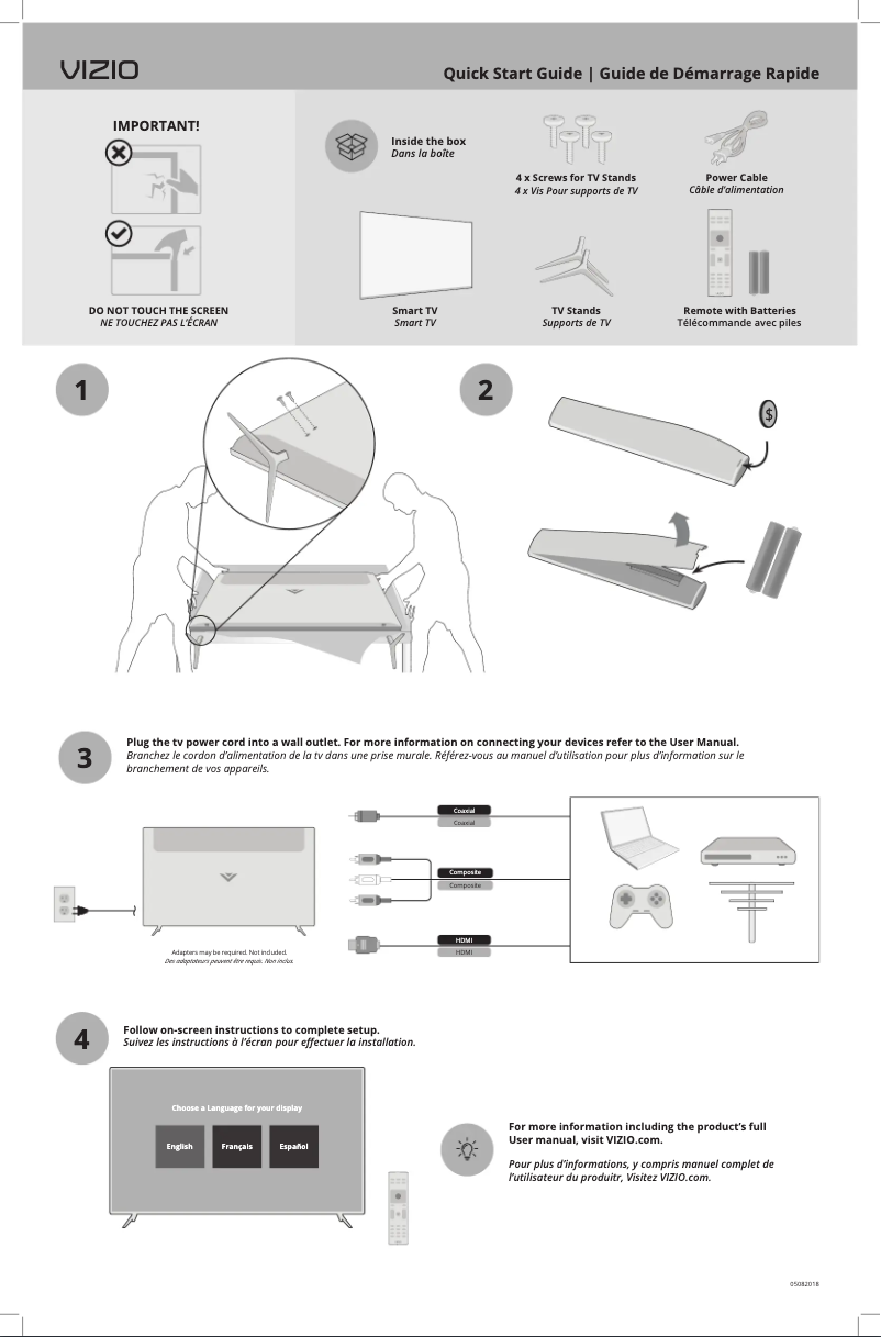 Page 1 de la notice Guide de démarrage rapide VIZIO D24h-J09