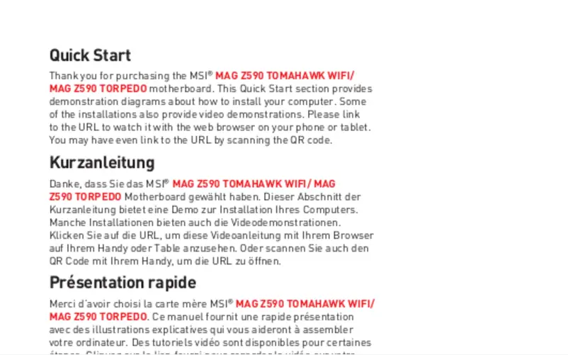 Page 1 de la notice Manuel utilisateur MSI MAG Z590 Tomahawk WIFI