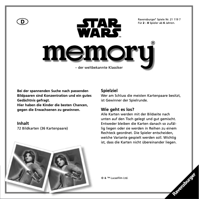 Image de la première page du manuel de l'appareil Memory Star Wars Rebels