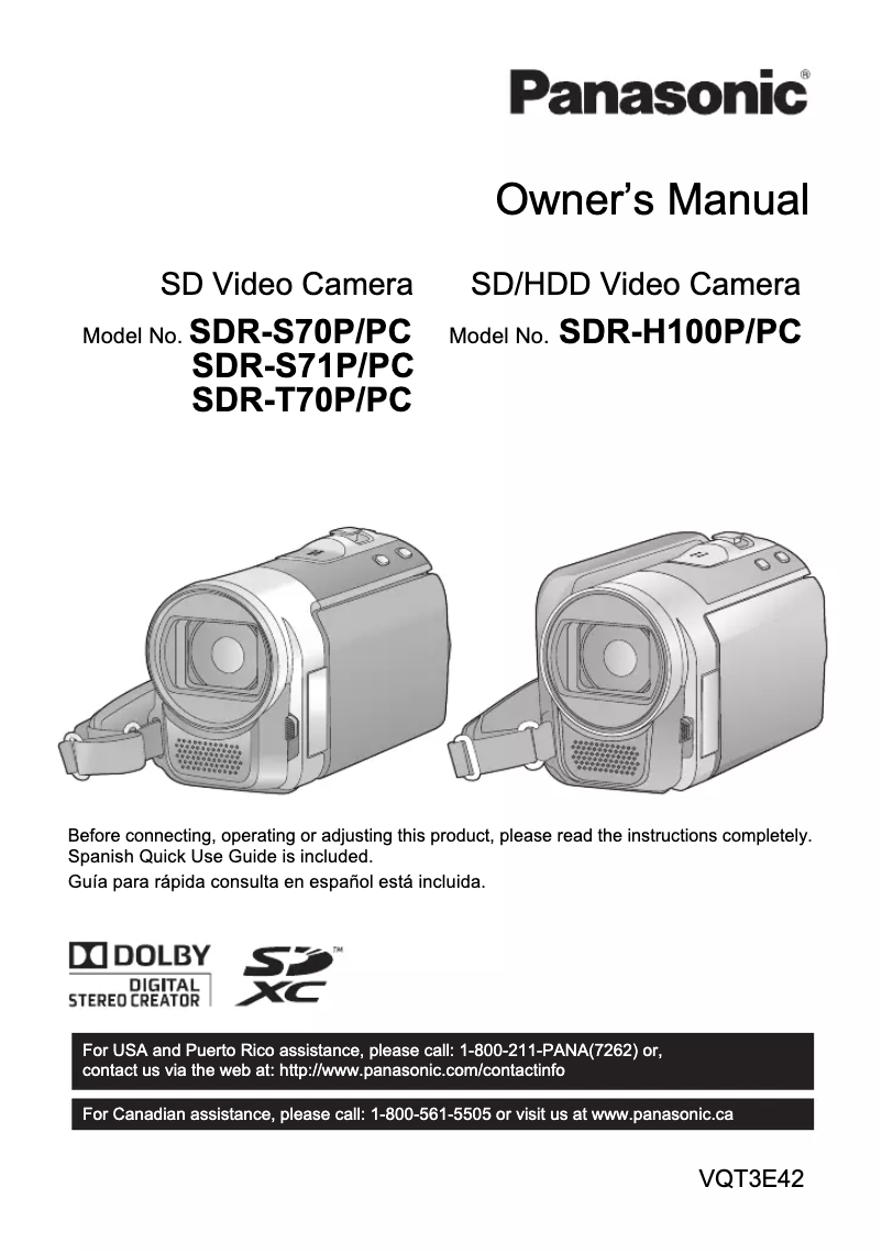 Image de la première page du manuel de l'appareil SDR-H100