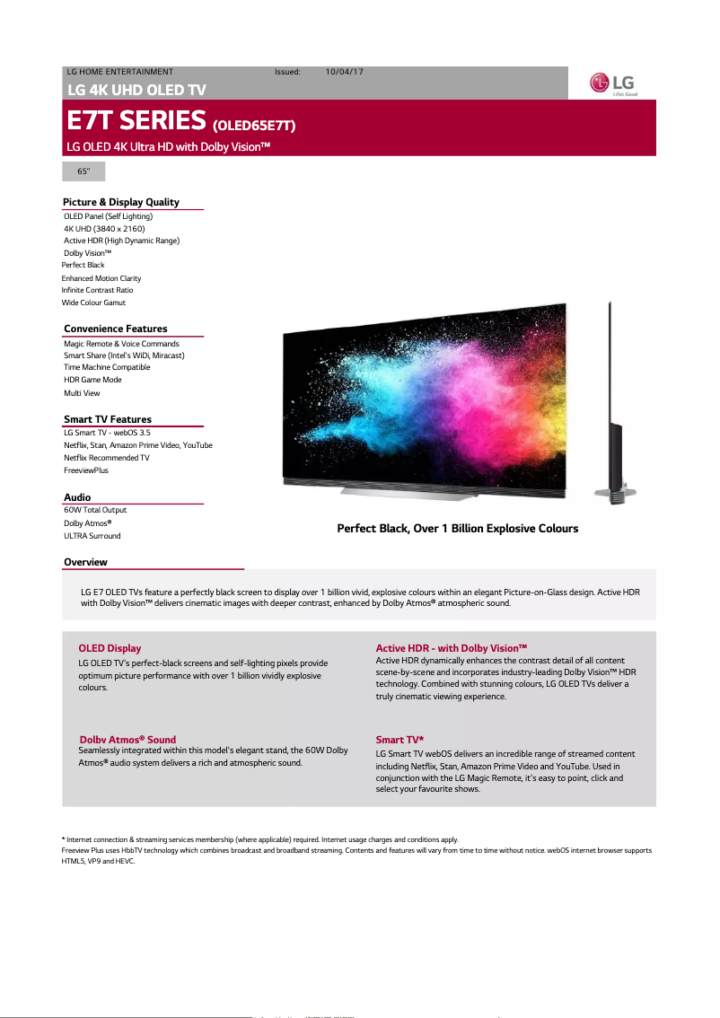 Página 1 del manual Ficha técnica LG OLED65E7T