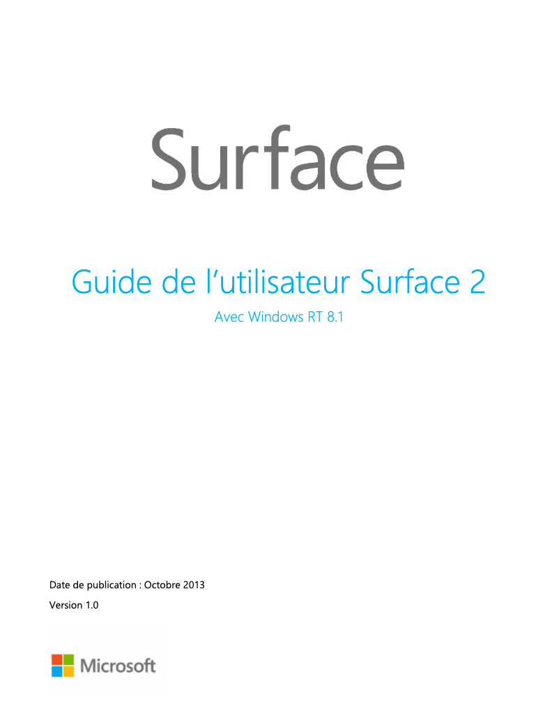 Page 1 de la notice Manuel utilisateur Microsoft Surface 2