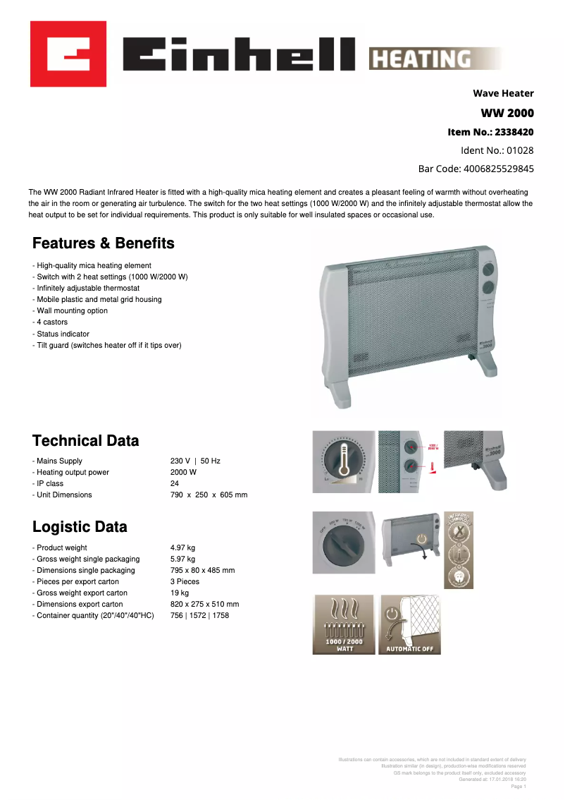 Page n°1 - Fiche technique Einhell WW 2000