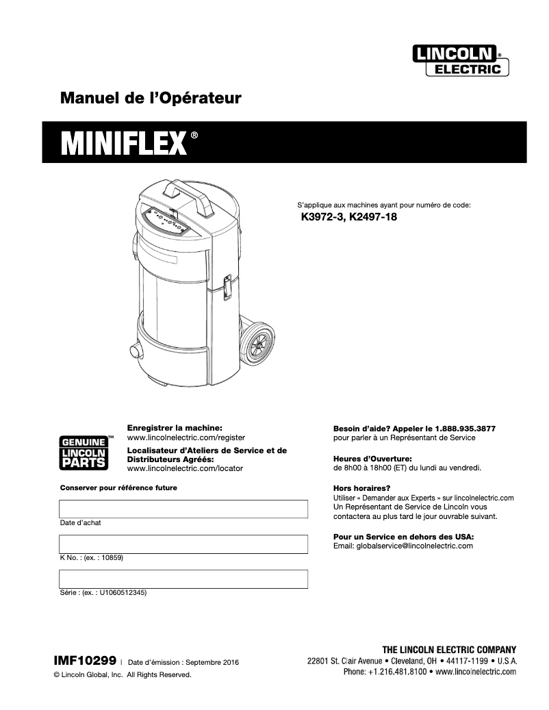 Página 1 del manual Manual de usuario Lincoln Electric Miniflex