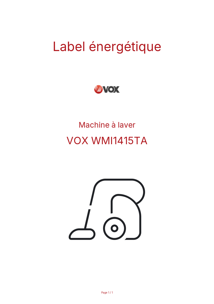 Page n°1 - Label énergétique VOX WMI1415TA