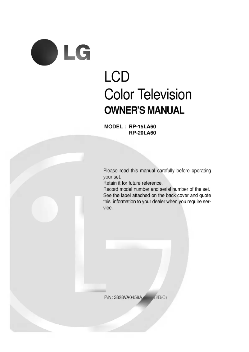 Page 1 de la notice Manuel utilisateur LG RP-20LA60