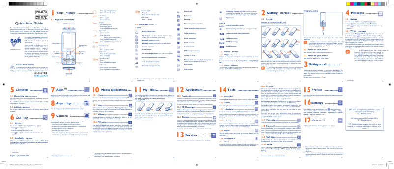 Page n°1 - Guide de démarrage rapide Alcatel One Touch 2007X