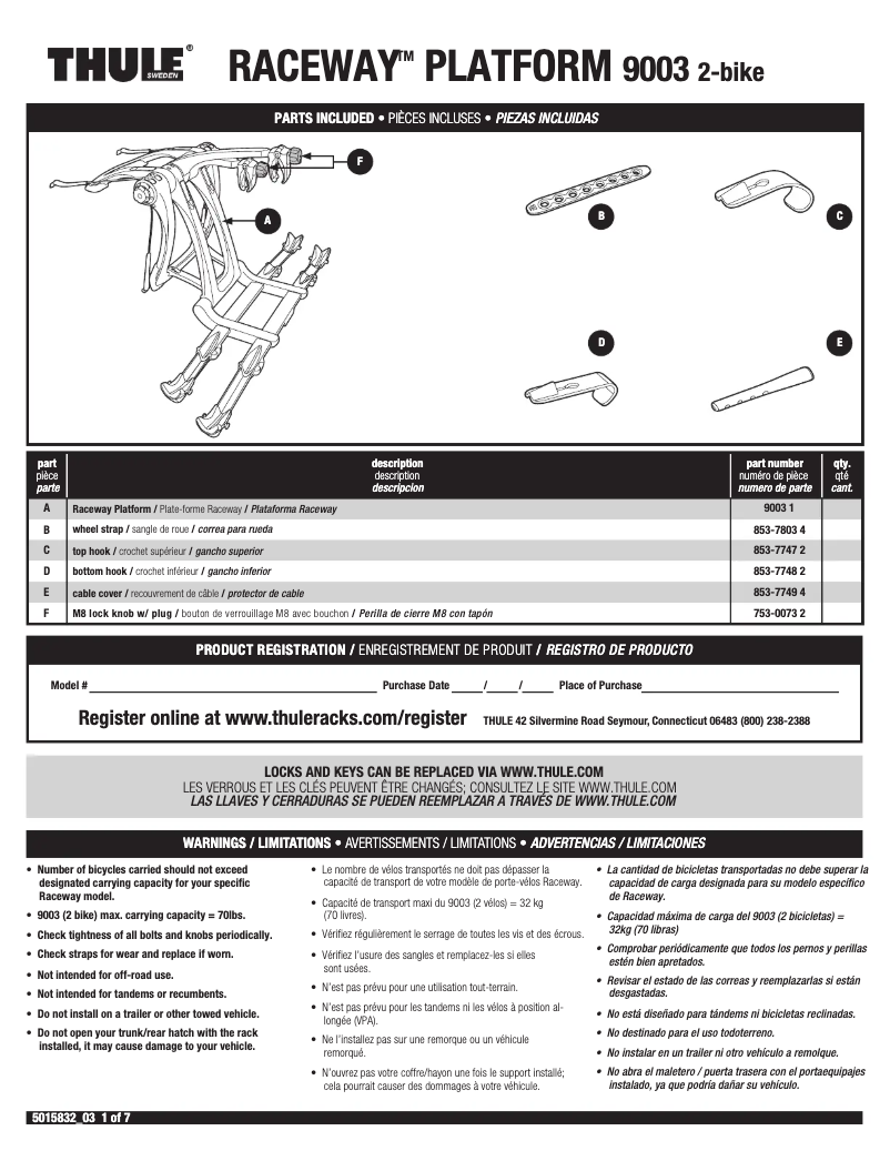 Page n°1 - Manuel utilisateur Thule Raceway Platform 9003