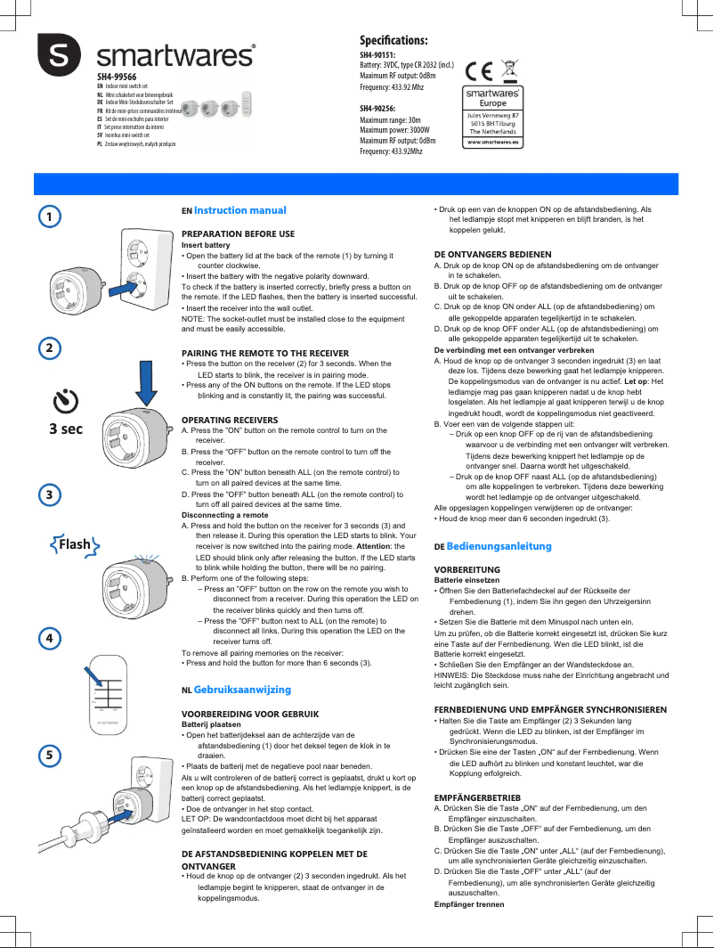 Page 1 de la notice Manuel utilisateur Smartwares SH4-99566