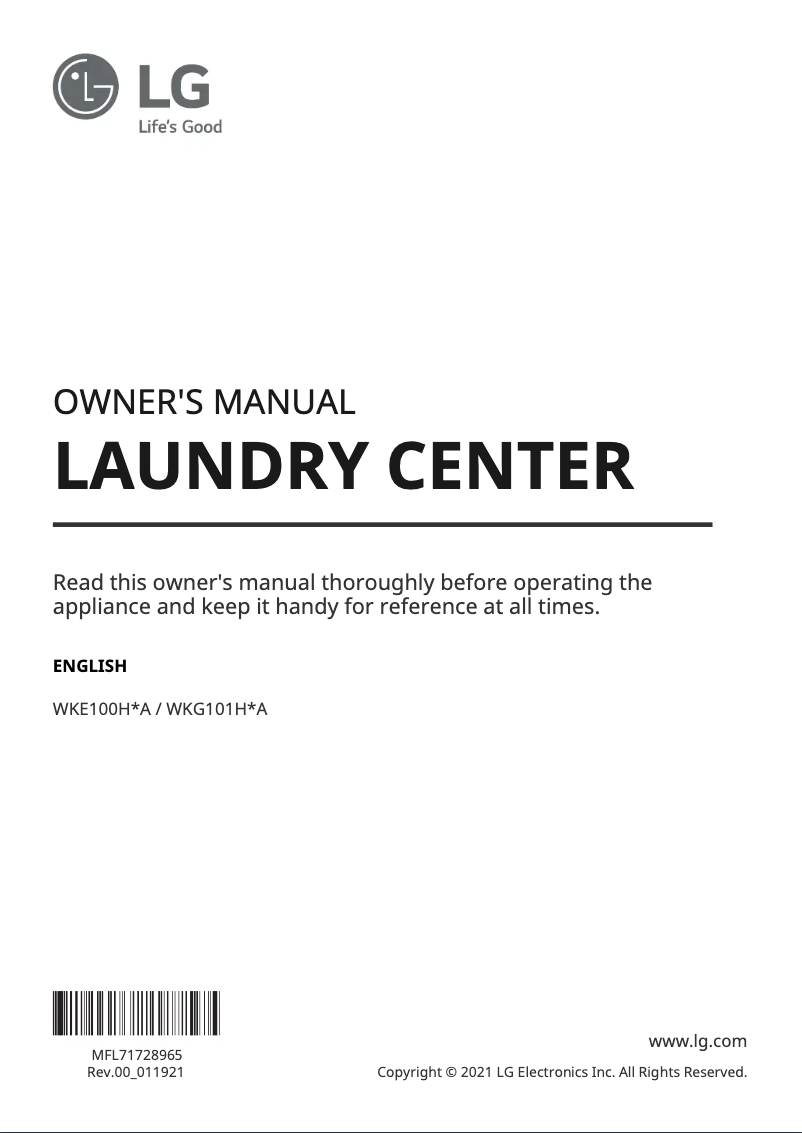 First page image of the manual for WKG101HVA