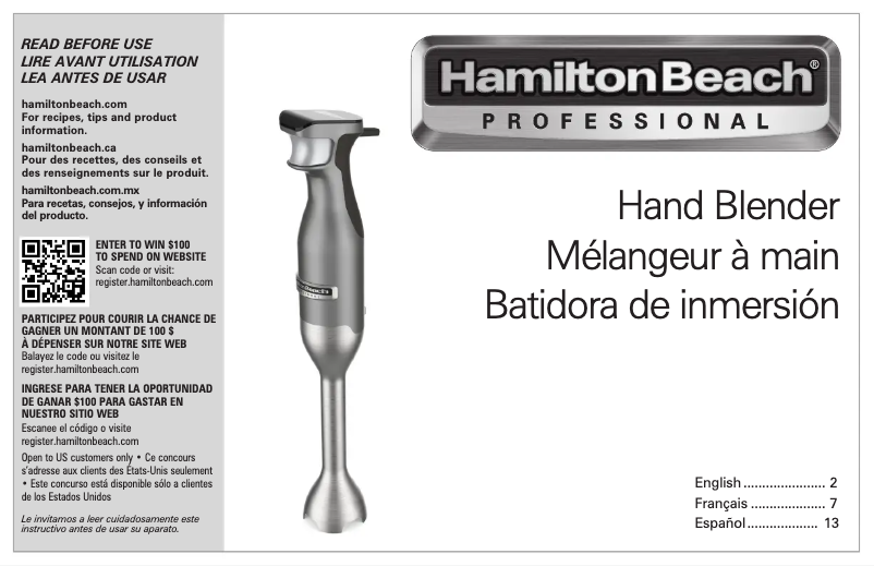 Page n°1 - Manuel utilisateur Hamilton Beach 59750