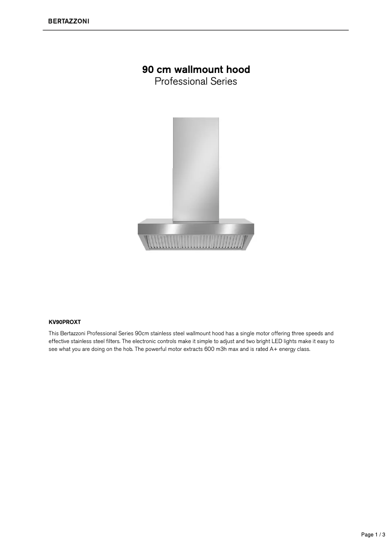 Page 1 de la notice Fiche technique Bertazzoni KV90PROXT