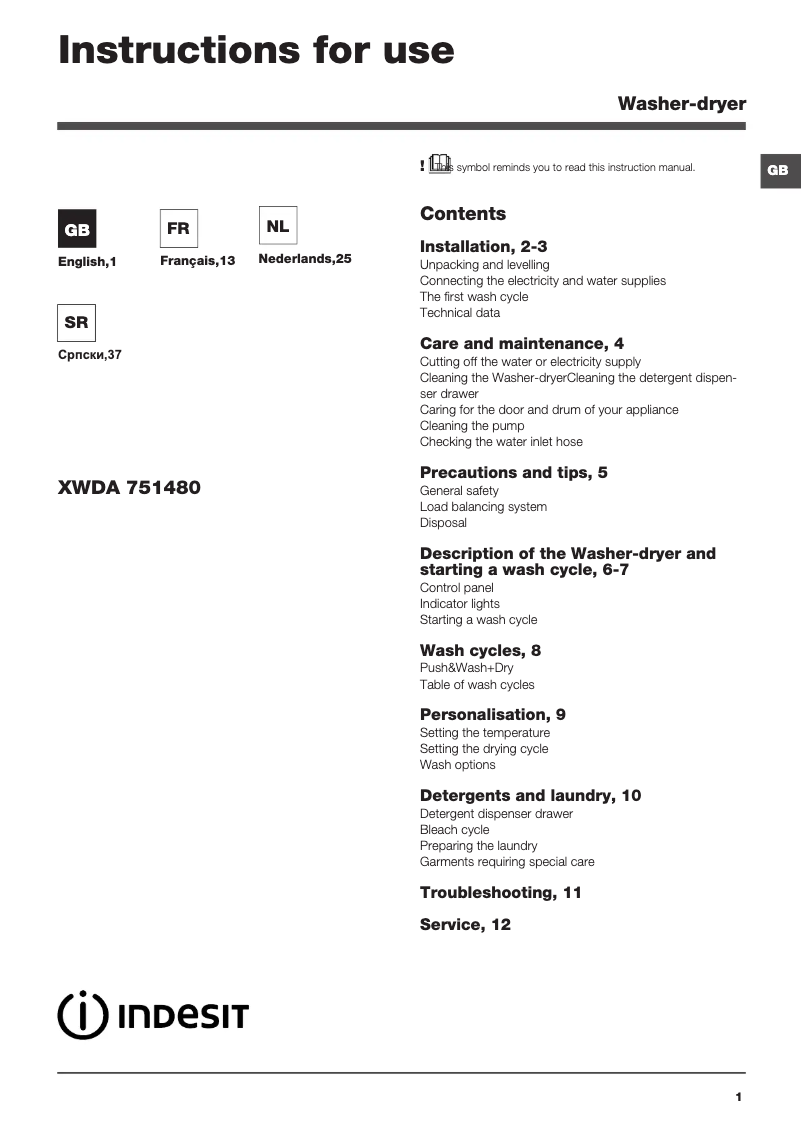 Image de la première page du manuel de l'appareil XWDA 751480X