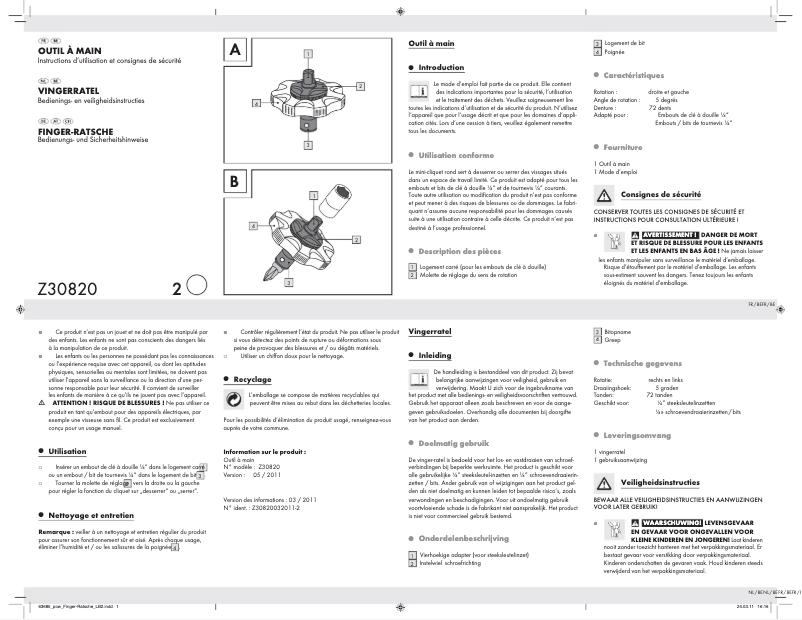 Page 1 de la notice Manuel utilisateur Powerfix Z30820