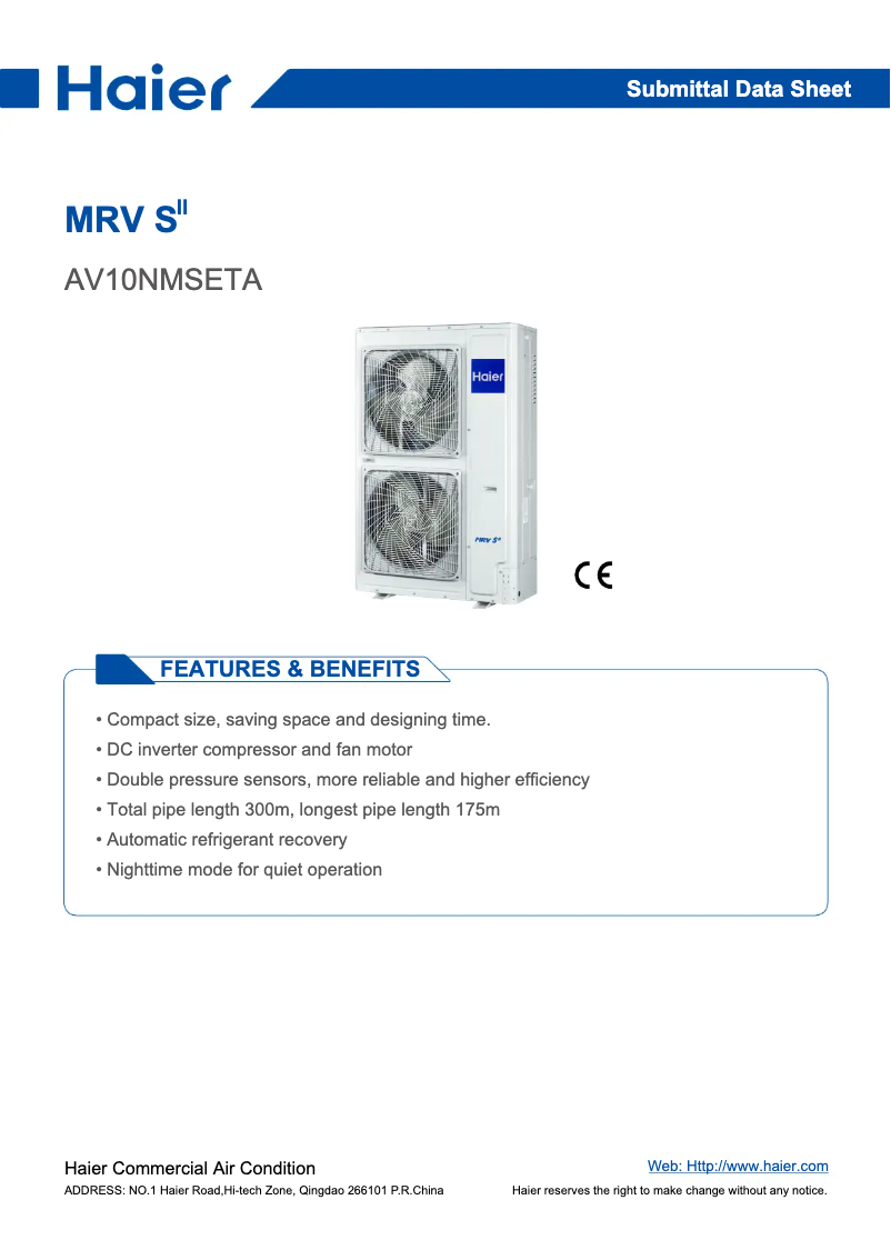 Page 1 de la notice Manuel utilisateur Haier AV10NMSETA