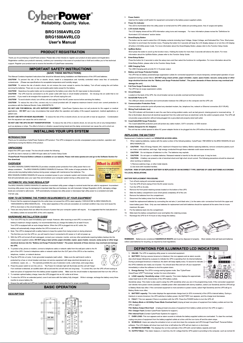 Imagen de la primera página del manual del dispositivo Intelligent LCD BRG1350AVRLCD