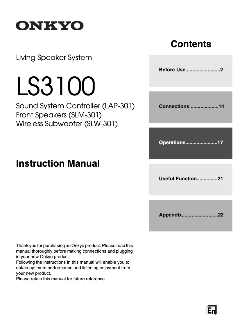 Page 1 de la notice Manuel utilisateur Onkyo LS-3100W