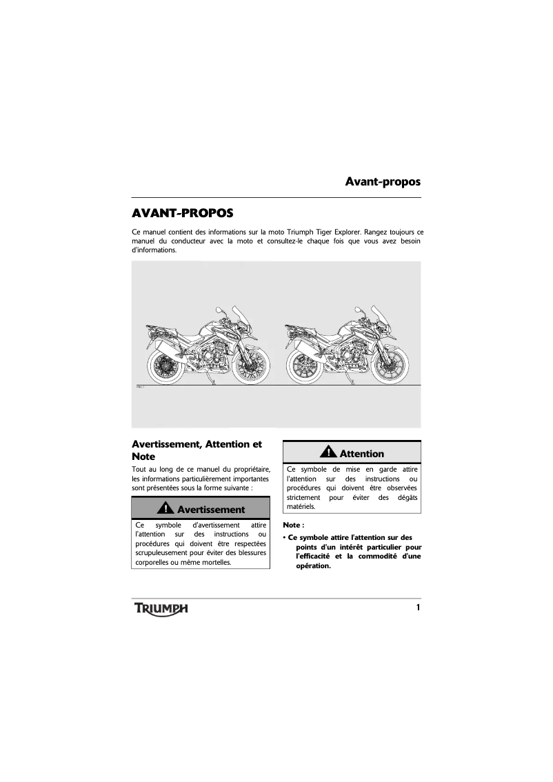 Page 1 de la notice Manuel utilisateur Triumph Tiger Explorer Spoke XC (2014)