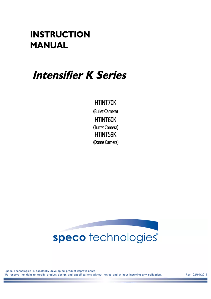 Page 1 de la notice Manuel utilisateur Speco Technologies Intensifier K Glacier HTINTB8GK